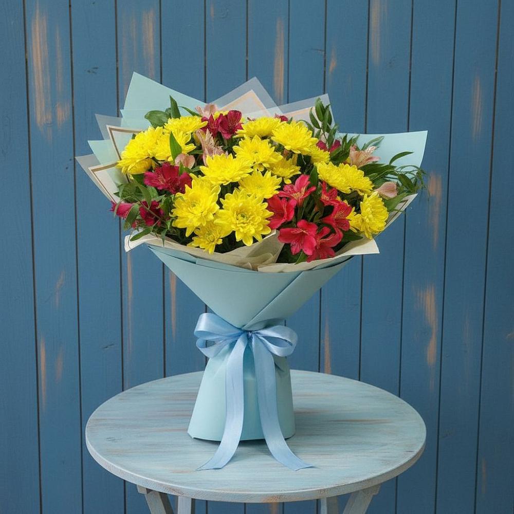 Букет цветов из: Альстромерии и Хризантемы в Ребрихе