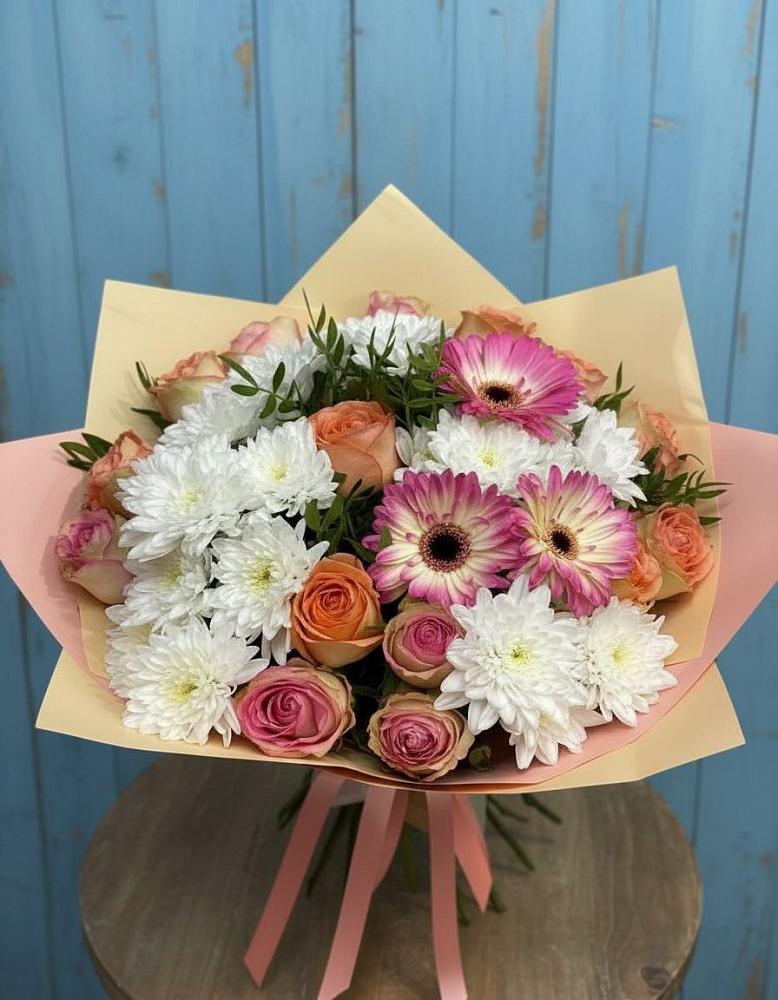 Букет цветов из: Розы, Герберы и Хризантемы в Ребрихе