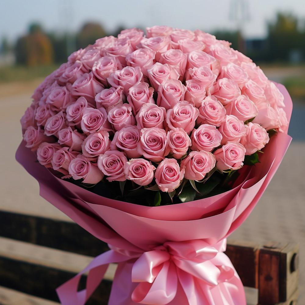 Букет 101 Розовая роза Хэвэн в Ребрихе