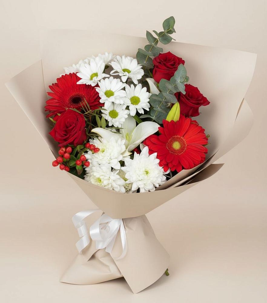 Букет цветов из: Розы, Хризантемы, Герберы и Лилии в Ребрихе