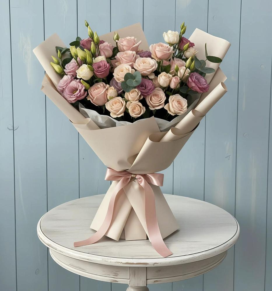 Букет цветов из: Розы и Лизиантусы в Ребрихе