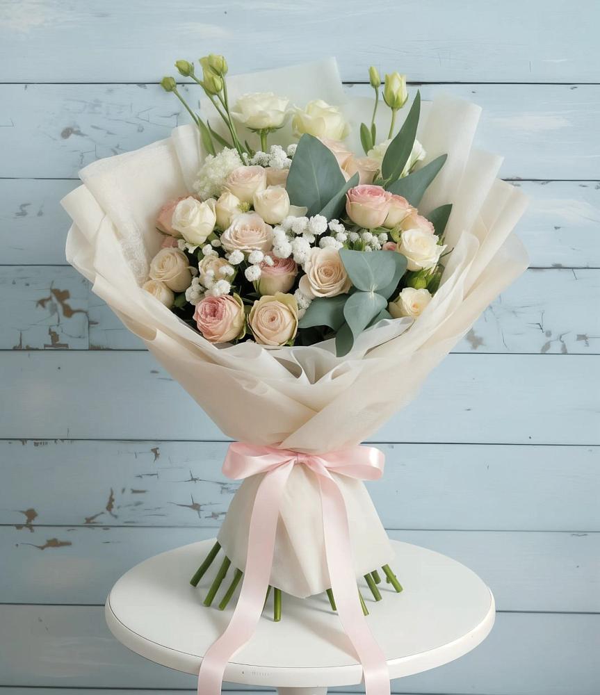 Букет цветов из: Розы и Лизиантусы в Ребрихе