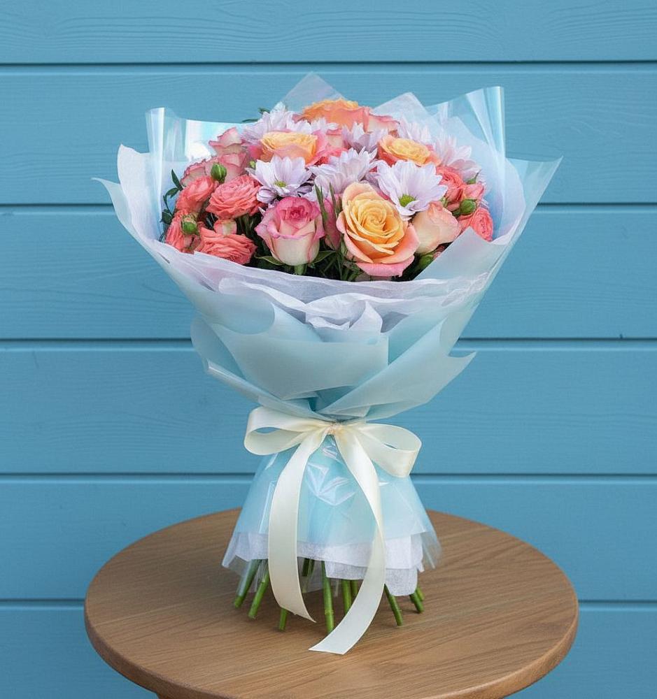 Букет цветов из: Хризантемы и Розы в Ребрихе