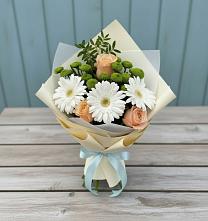 Букет цветов из:  Герберы, Розы и Хризантемы в Ребрихе