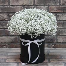 Цветочная композиция из Гипсофила в шляпной коробке в Ребрихе